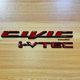 โลโก้ CIVIC I-VTEC ติด FB สีแดงขอบดำ ชิ้นงานโลหะ ราคาต่อคู่ 2 ชิ้น