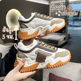 aliyah 👟รองเท้าผ้าใบ👟 ผ้าใบแฟชั่น รองเท้าผ้าใบสไตล์เกาหลี ระบายอากาศได้ ส้นสูง5.5cm