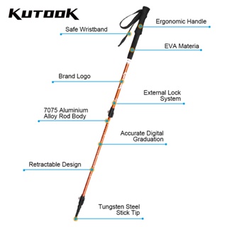 KUTOOK Trekking Poles 2PCS 3 Section Alpenstock Nordic Walking Sticks Retractable Pole Telescopic Crutch Hiking Camping