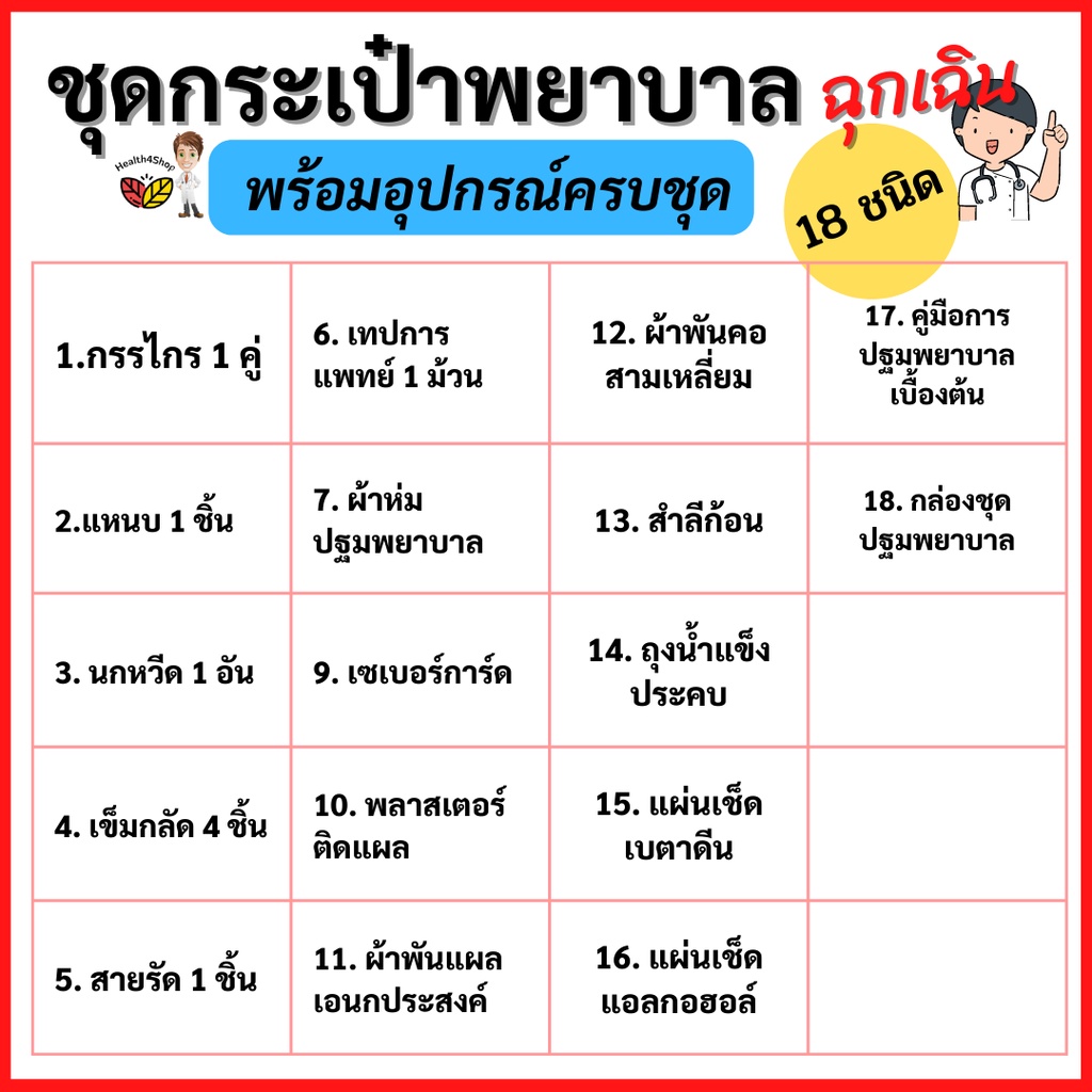 d10-กระเป๋าพยาบาล-ชุดกระเป๋า-ปฐมพยาบาล-พร้อมอุปกรณ์ครบชุด-18-ชนิด-กล่องผ้าแข็ง-กระเป๋าพยาบาลฉุกเฉิน-เดินป่า-ตั้งแคมป์