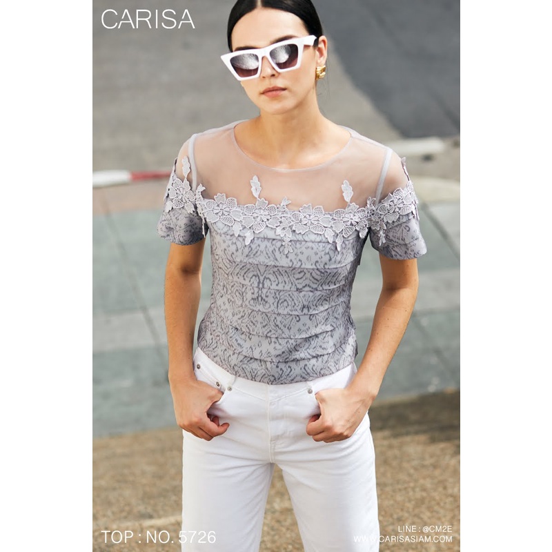 เสื้อผ้าไหมแพรทิพย์-แขนสั้น-ดีเทลช่วงบ่าด้านบนเป็นงานลูกไม้ซีทรู-ตกแต่งช่วงอกด้วยลูกไม้ดอกลอย-5726