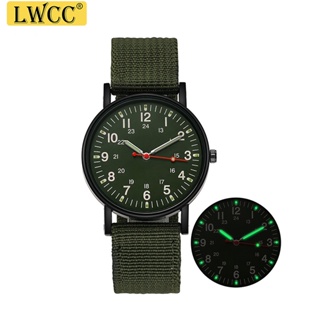 สินค้า LWCC p002 นาฬิกาข้อมือควอตซ์ลําลอง หน้าปัดทรงกลม สายผ้าแคนวาส แบบเรียบง่าย สําหรับผู้ชาย นาฬิกาผู้ชาย