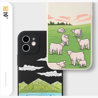 Oil Painting Sheep เคสไอโฟน iPhone 11 8 Plus case X Xr Xs Max Se 2020 cover เคส iPhone 13 12 pro max 7 Plus 14 pro max