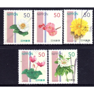 J169-4 แสตมป์ญี่ปุ่นใช้แล้ว ชุด Seasonal Flowers Series 4 - Winter ดวง 50 Yen ปี 2012 ใช้แล้ว สภาพดี ครบชุด 5 ดวง