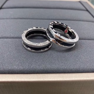 Bvlgari แหวนเซรามิค สีดํา สีเงิน แฟชั่นสําหรับผู้ชาย และผู้หญิง P831