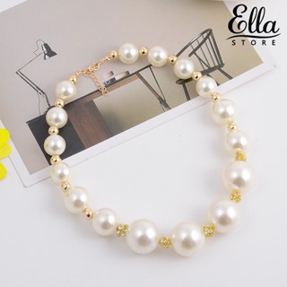 Ellastore123 สร้อยคออัลลอย ประดับไข่มุกเทียม พลอยเทียม ทรงกลม สั้น สําหรับผู้หญิง วันวาเลนไทน์