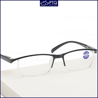 แว่นตาอ่านหนังสือ สายตาสั้น ป้องกันแสงสีฟ้า ขอบครึ่ง เบาพิเศษ สไตล์เรโทร สําหรับผู้ชาย และผู้หญิง +100 ถึง +400 PTQ