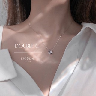 ESCOBAL✨พร้อมส่ง สร้อยคอเงินแท้ Double C จี้เพชรสไตล์แบรนด์เนม สร้อยเงินแท้ สร้อยคอเพชร สร้อยคอแฟชั่น สร้อยเพชรออกงาน