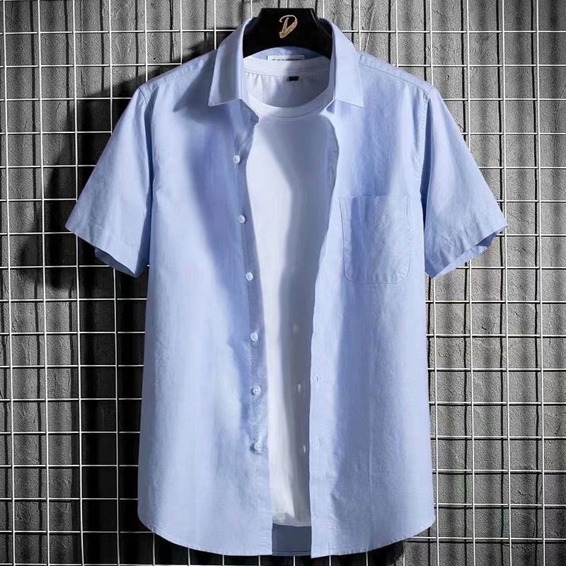 เสื้อเชิ้ตแขนสั้นลําลอง-คอปก-เข้ารูป-ระบายอากาศได้ดี-สีพื้น-แฟชั่นฤดูร้อน-สไตล์เกาหลี-สําหรับผู้ชาย