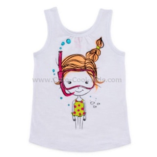 TNG-401 เสื้อแขนกุดเด็กผู้หญิง สีขาวลายgirl Size-90 (1-2Y)