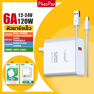 หัวชาร์จเร็ว สายชาร์จเร็ว 6A 120W เข้ากันได้เต็มรูปแบบ QC3.0หัวชาร์จ USB สำหรับการชาร์จโทรศัพท์ Android Flash/VOOC/iOS