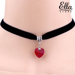 Ellastore123 สร้อยคอโชคเกอร์ กํามะหยี่ จี้รูปหัวใจ สไตล์โกธิค ประดับพลอยเทียม ของขวัญ สําหรับผู้หญิง