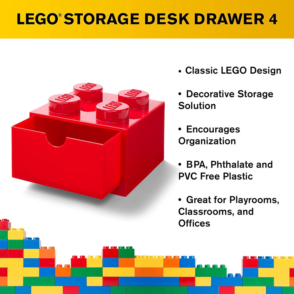 กล่องลิ้นชัก-กล่อง-เลโก้-ตั้งโต๊ะ-สีแดง-lego-desk-drawer-brick-4-red-16x16x12-ซม