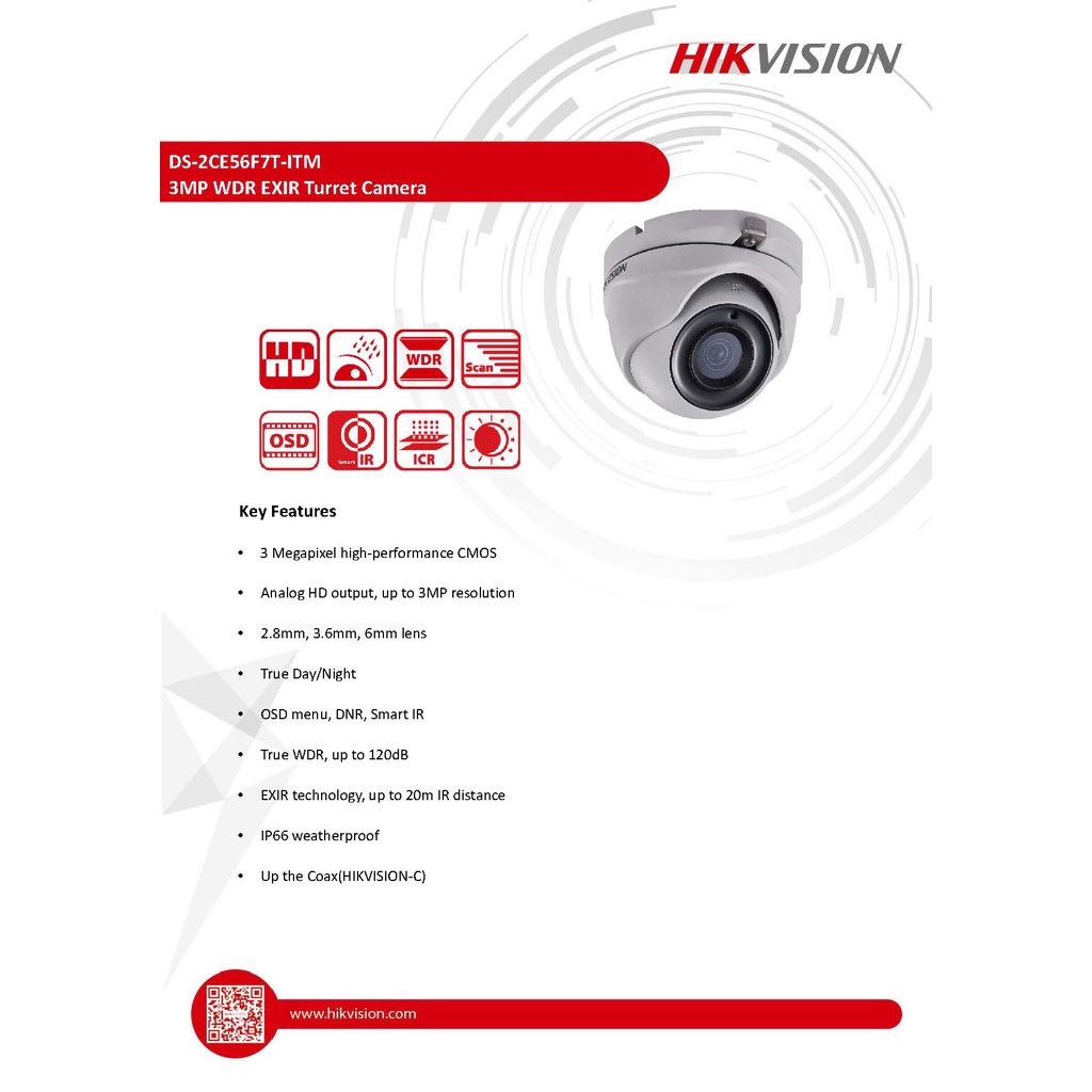 กล้องวงจรปิด-hikvision-รุ่น-ds-2ce56f1t-itm-hd-3mp-exir-turret-camera