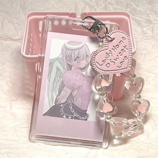 พวงกุญแจอะคริลิคใส รูปหัวใจน่ารัก สีชมพู สําหรับใส่บัตรรถบัส โฟโต้การ์ด 3 นิ้ว