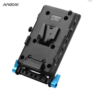 Andoer อะแดปเตอร์แบตเตอรี่ดัมมี่ V Mount V-lock พร้อมแคลมป์หนีบรูคู่ 15 มม. DMW-DCC8 แบบเปลี่ยน สําหรับกล้องวิดีโอ Panasonic G6 G7 G80 G81 G85 FZ2500 FZ2000 FZ300