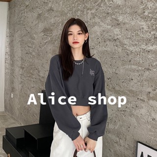 Alice  เสื้อครอป เสื้อสเวตเตอร์คอกลมแขนยาว ย้อนยุคอเมริกัน 2022 ใหม่  สวยงาม พิเศษ Comfortable สวย AS11144 36Z230909