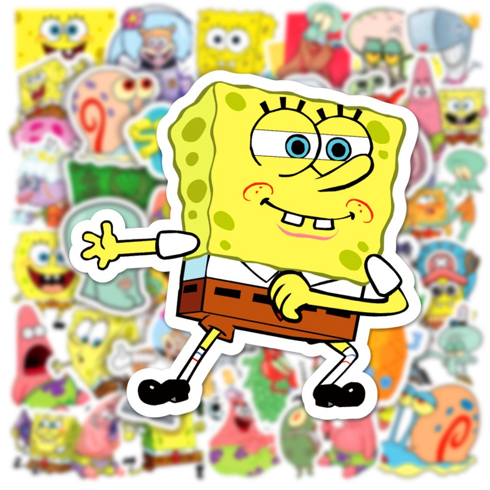 สติกเกอร์-ลายการ์ตูน-spongebob-squarepants-น่ารัก-กันน้ํา-สําหรับติดตกแต่ง-50-แผ่น