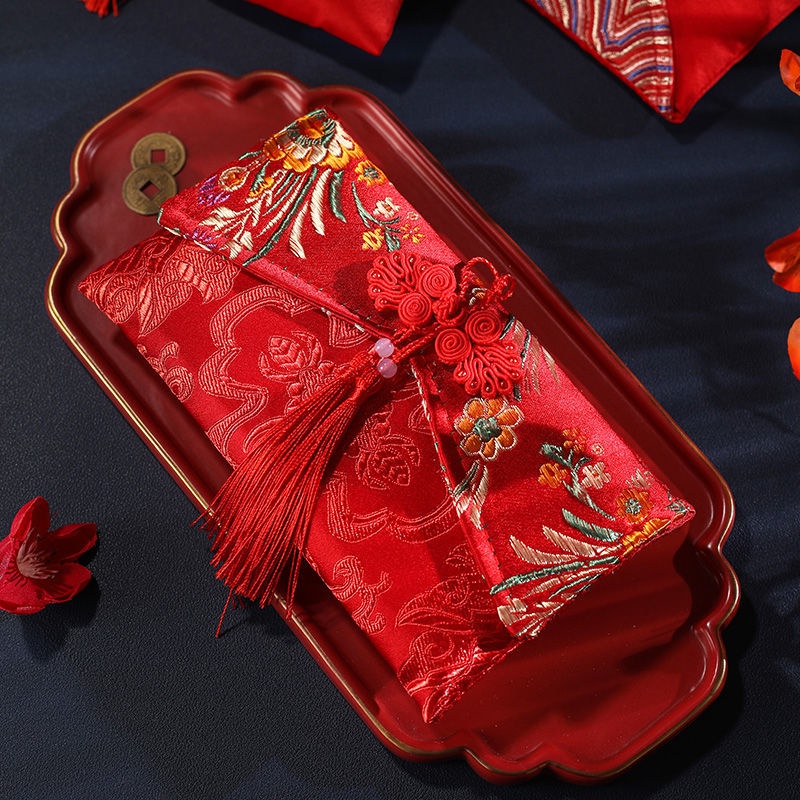 ซองอั่งเปา-ผ้าไหม-สีแดง-นําโชค-สไตล์จีน-สําหรับใส่การ์ดวันเกิด-เทศกาลปีใหม่-งานแต่งงาน
