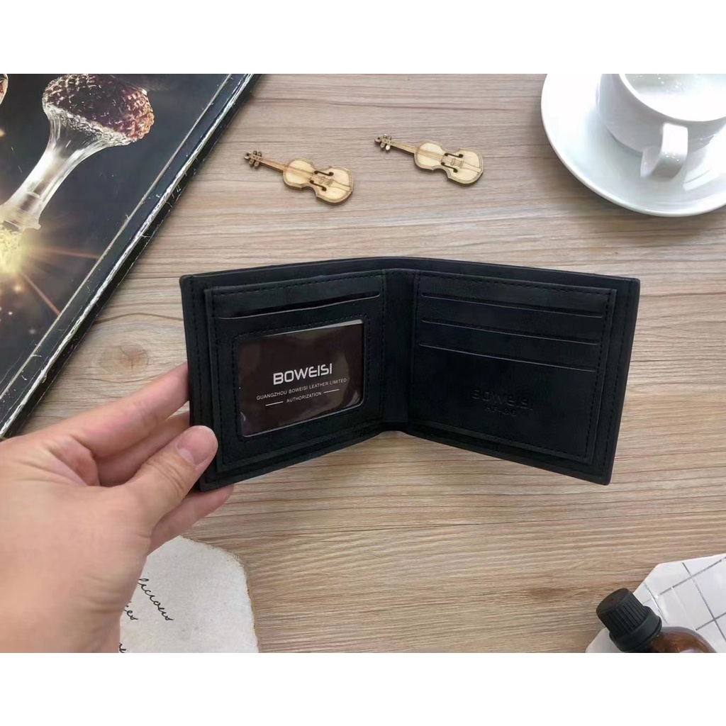 66510-1กระเป๋าสตางค์ผู้ชาย-boweisi-co-ใบสั้นใส่บัตรเครดิตได้-กระเป๋าเงินหนัง-pu