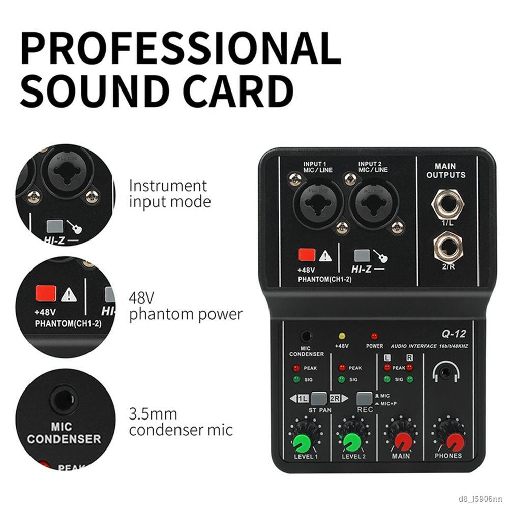 Q12 Audio Interface Usb Sound Card Drivefree Portable Mini 2way Mixer