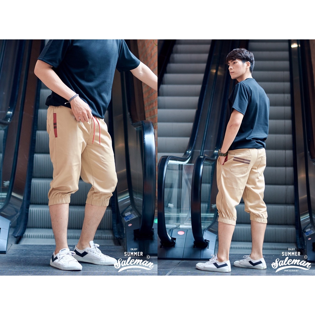 กางเกง-jogger-ขาจั๊ม-สามส่วน-สี-jg301-ครีม-size-xl-เอว36-46