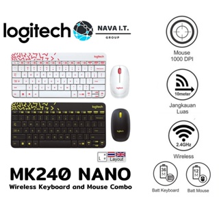 สินค้า ⚡️กรุงเทพฯด่วน1ชั่วโมง⚡️ คีย์บอร์ดและเมาส์ไร้สาย Logitech MK240 Nano Wireless Combo White-Black รับประกันศูนย์ 3 ปี