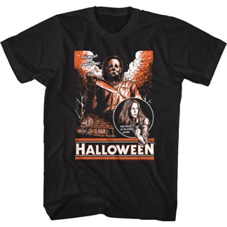 Michael Myers And Laurie Strode Halloween T-Shirt เสื้อคู่ เสื้อครอปสายฝอ เสื้อยืดแขนสั้น