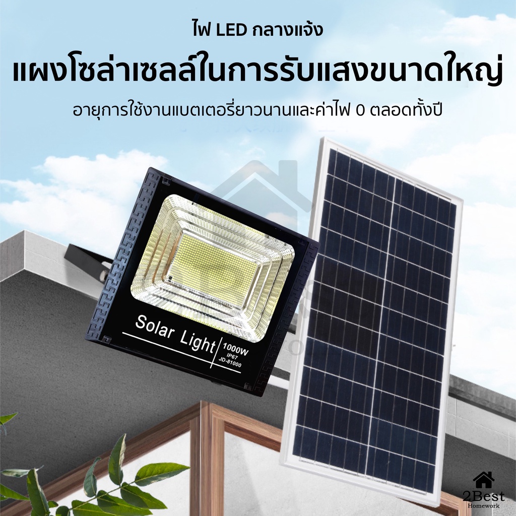 ภาพหน้าปกสินค้าไฟสปอตไลท์ ไฟ JD Solar Cell 35W 45W 55W 75W 150W 200W พลังงานแสงอาทิตย์ ไฟโซล่าเซลล์ ไฟถนน Solar light ประกัน 1ปี จากร้าน 2besthomework บน Shopee