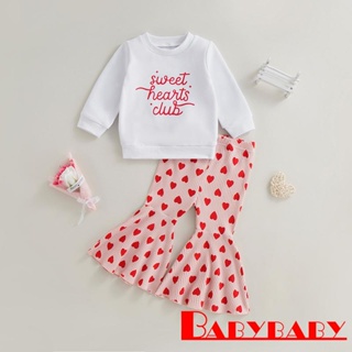Babybaby- เสื้อคอกลม แขนยาว พิมพ์ลายตัวอักษร + กางเกงลําลอง ประดับกระดิ่ง สําหรับเด็กผู้หญิง