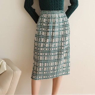 2MUAY PLEAT กระโปรงผู้หญิง กระโปรงพลีทคุณภาพ รุ่น GJO3307 สีเขียว FREE SIZE THICK HOUNDSTOOTH PRINT PLEAT SKIRT