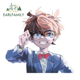 Earlfamily สติกเกอร์ไวนิล ลายการ์ตูนโคนันน่ารัก กันน้ํา สําหรับติดตกแต่งรถยนต์ รถจักรยานยนต์ 13 ซม. x 12.5 ซม.