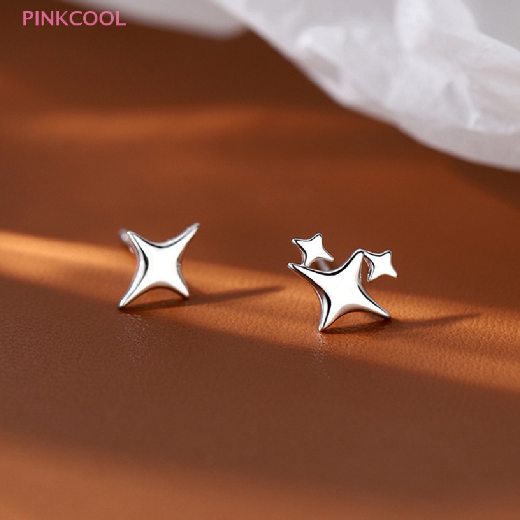 pinkcool-ขายดี-ต่างหูสตั๊ด-เงิน-925-จี้รูปดาว-น่ารัก-ไม่สมมาตร-สีเงิน-สีทอง-เครื่องประดับ-สําหรับผู้หญิง