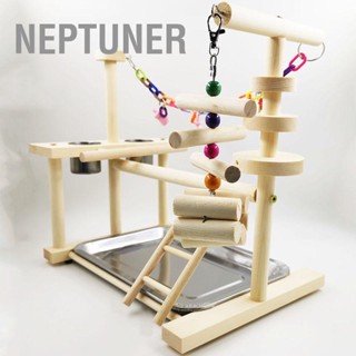 BNeptuner บันไดไม้ พร้อมถ้วยให้อาหาร สําหรับนกแก้ว