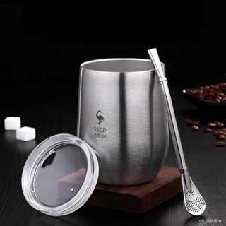 Yerba Mate Tea Cup Double Wall 304 Stainless Steel Cup With Lid Heat Resistant Portable Tea Mug With Straw And Brush - T