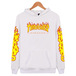 แท้จริงThrasher Fire Cotton Hoodie Sweatshirt Hip Hop Jackets For Men and Women