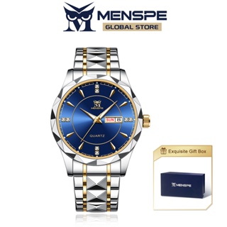 สินค้า MENSPEนาฬิกาข้อมือควอตซ์แฟชั่น สายเหล็ก เรืองแสง กันน้ํา 30 เมตร ปฏิทินคู่ สําหรับผู้ชาย