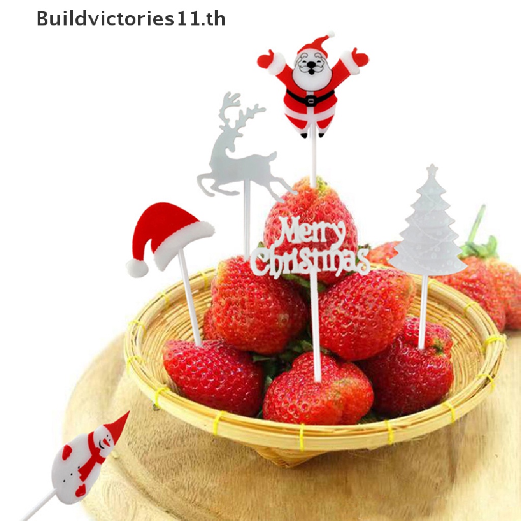 buildvictories11-ส้อมจิ้มผลไม้-ลายการ์ตูนซานต้า-กวาง-เค้ก-ขนมหวาน-10-ชิ้น