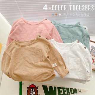 [Babycat] พร้อมส่ง ขายดี เสื้อยืดคอกลม แขนยาว ผ้าฝ้าย แบบบาง สไตล์เกาหลี ญี่ปุ่น แฟชั่นฤดูใบไม้ผลิ ฤดูใบไม้ร่วง สําหรับเด็กผู้ชาย เด็กผู้หญิง