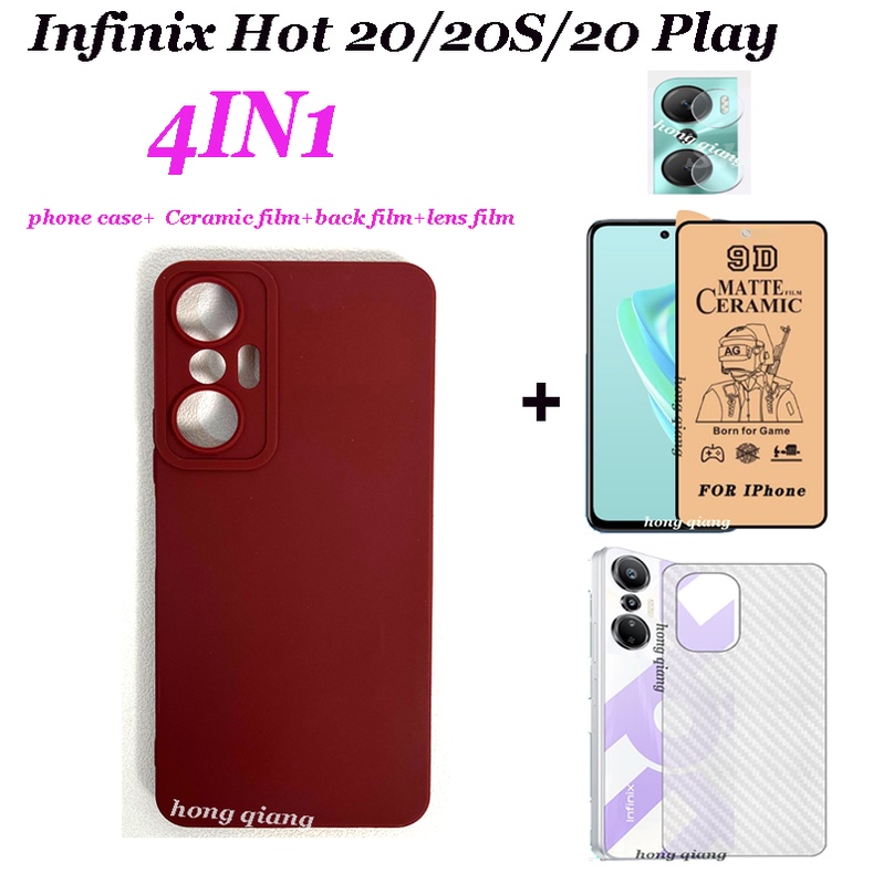 4-in-1-เคสโทรศัพท์มือถือซิลิโคน-เนื้อแมตต์-ฟิล์มเซรามิคนิ่ม-ฟิล์มเลนส์-ฟิล์มด้านหลัง-สําหรับ-infinix-hot-20s-20-play-hot-20-30-30i-10play-note-12-pro