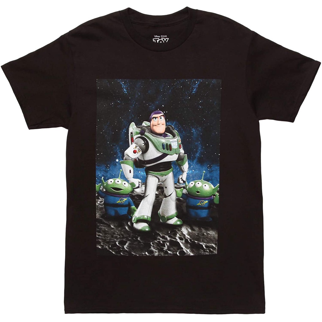 เรื่องของของเล่นเสื้อยืดแขนสั้น-toy-story-team-landing-buzz-and-aliens-adult-t-shirt-toy-story-popular-t-shirts