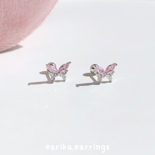 earika.earrings - bubblegum gem nabi piercing จิวหูผีเสื้อสีชมพูเงินแท้ (ราคาต่อชิ้น) เหมาะสำหรับคนแพ้ง่าย