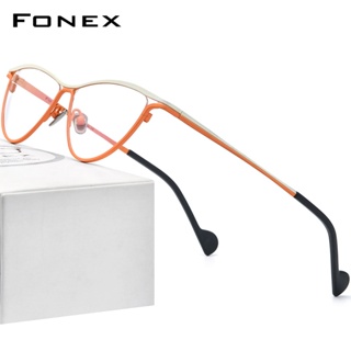 Fonex ใหม่ แว่นตาแฟชั่น กรอบไทเทเนียม ทรงแคทอาย หลากสีสัน สําหรับผู้ชาย และผู้หญิง F85748 2022