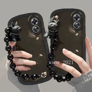 2023 Hot Deals Phone Case OPPO A78 5G A17 A17k เคส Fashion Affordable Black Bulldog Bracelet Casing Lens Protection Solid Color Transparent Soft Cover เคสโทรศัพท