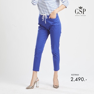 GSP กางเกงขาวยาว กาง﻿เ﻿กงผู้หญิง Pants กางเกงผ้าคอตตอนขายาว สีน้ำเงิน ตกแต่งเชือกผูกด้านหน้า (PZT9NV)