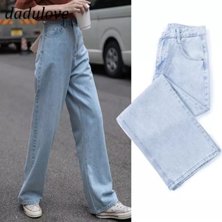 DaDulove💕 New Korean Version of Ins Light Blue High-waisted Womens Jeans Fashion Loose Wide-leg Pants
