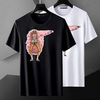 Tee ตัวการ์ตูนตลก Doflamingo พิมพ์เสื้อยืดผู้ชายฤดูร้อนผู้ชายและผู้หญิงแฟชั่นเทรนด์แขนสั้นด้านบน QOn