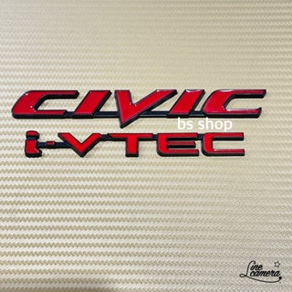โลโก้ CIVIC I-VTEC สีแดงขอบดำ ติดท้าย Honda ชิ้นงานโลหะ ราคาต่อคู่ 2 ชิ้น