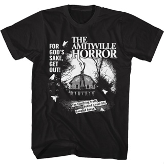 Black And White Haunted House Amityville Horror T-Shirt เสื้อยืดแฟชั่น เสื้อสาวอวบ