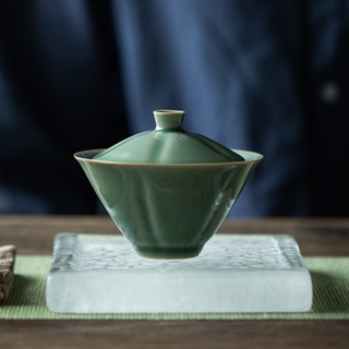 Yue Kiln Celadon ชุดถ้วยชาเซรามิค พร้อมฝาปิด ของใช้ในครัวเรือน [A009]